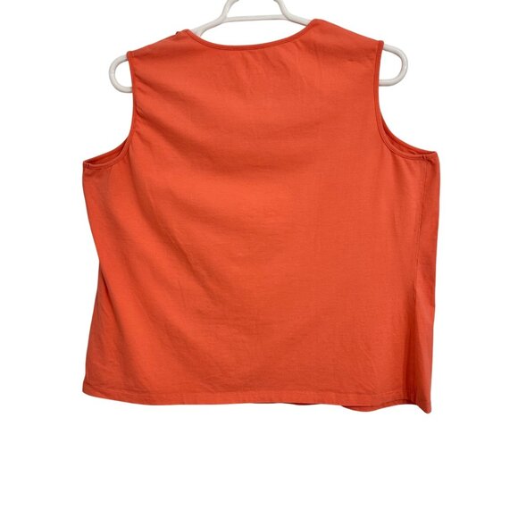 Denim & Co. Womens Embroidered Coral Tank Top 2X Cotton Beach Vacation Resort - Picture 2 of 8